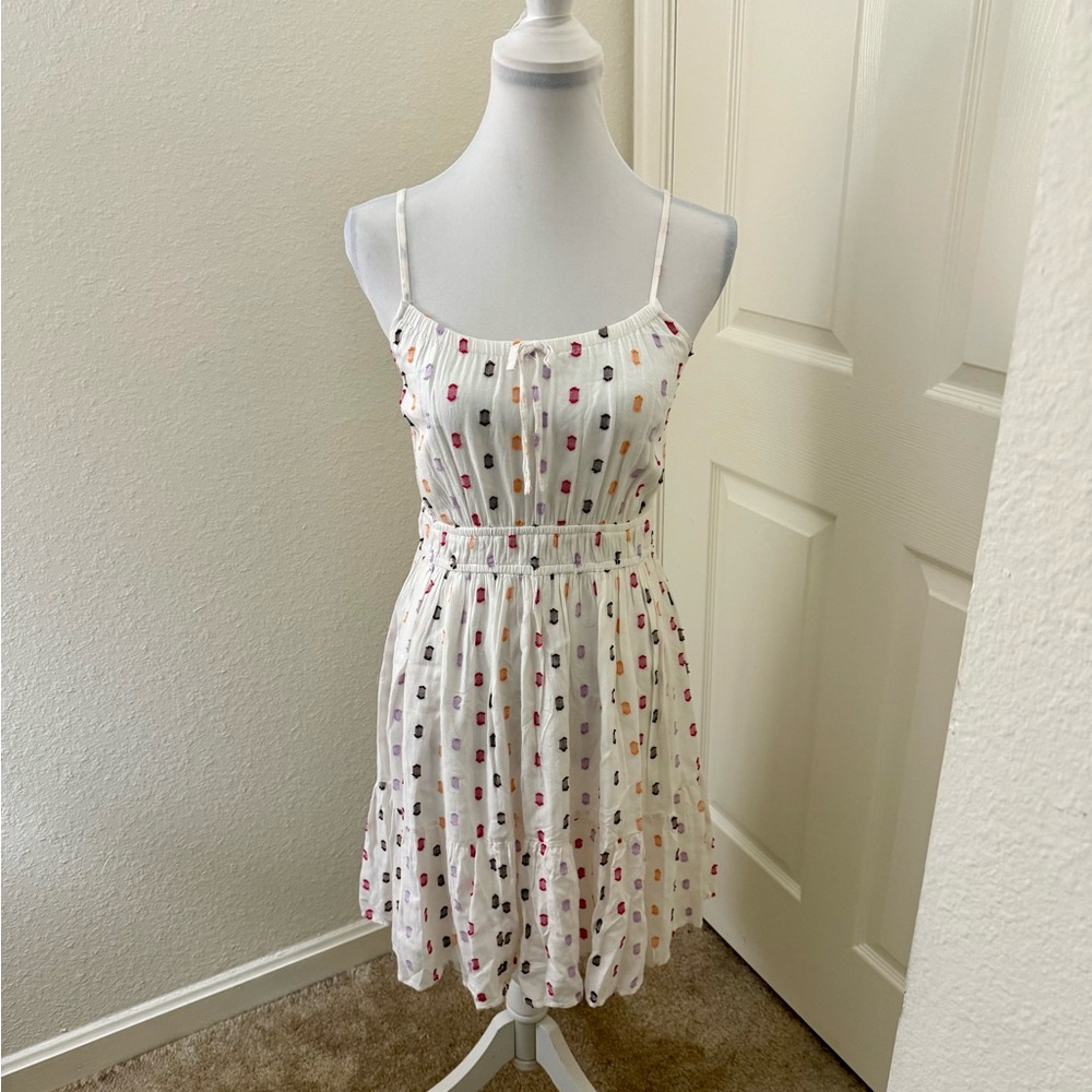 NWT  LOFT  White Multicolor Polka Dots Spaghetti Strap Mini Dress - XS